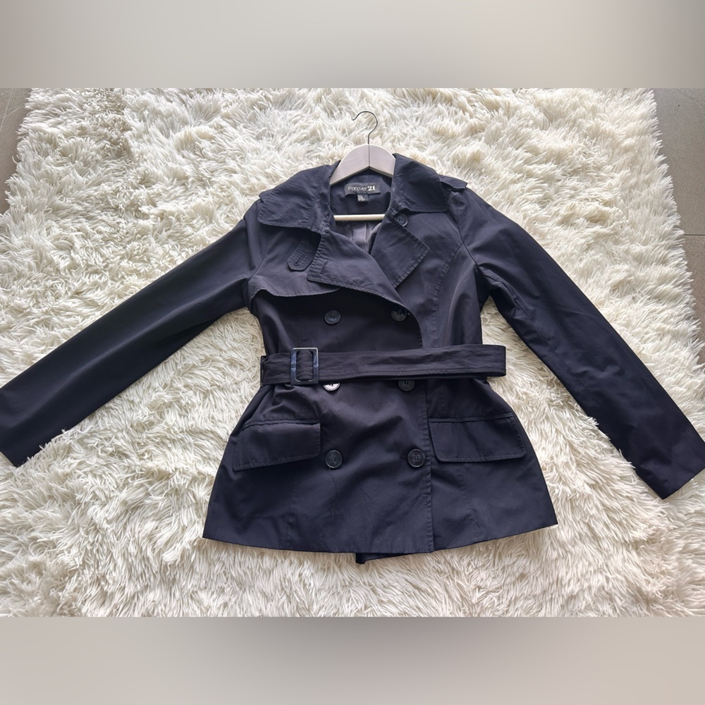 Forever 21 navy Double-Breasted Trench Coat with Belt size M